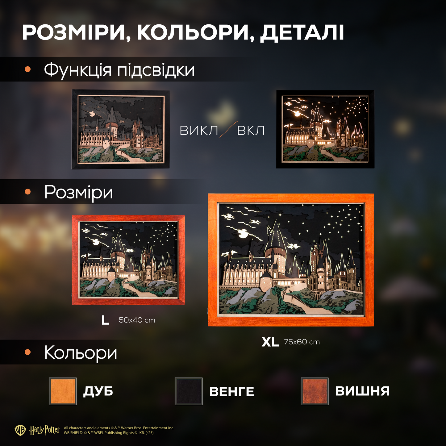ГОҐВОРТС™ 3D КАРТИНА З LED ПІДСВІТКОЮ - ГАРРІ ПОТТЕР