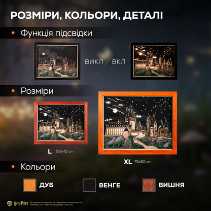 ГОҐВОРТС™ 3D КАРТИНА З LED ПІДСВІТКОЮ - ГАРРІ ПОТТЕР